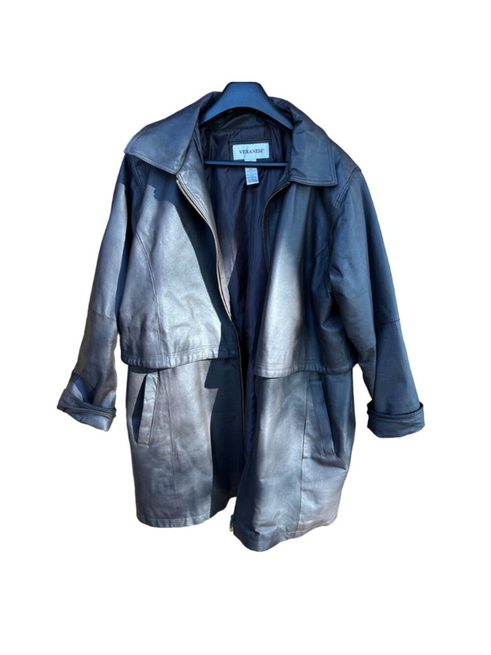 Vintage Veranesi Black Genuine Leather Jacket With Zip Front & Pockets Womens Si - Picture 3 of 14